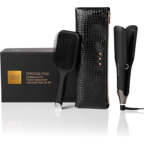 ghd Chronos Max Professional Wide Plate Flat Iron, Black, 85% Larger Plates, HD Motion-Responsive Technology, 365°F, for Long, Thick, or Curly Hair, Festive Gift Set