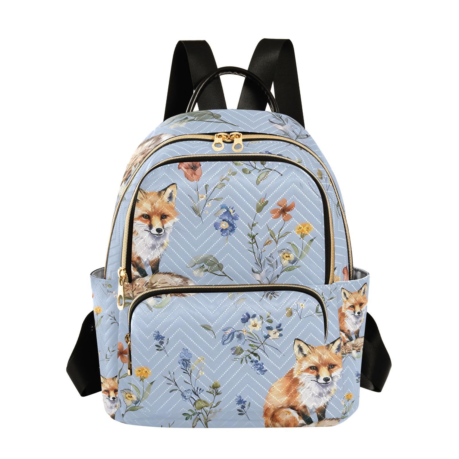 ALAZA Small Backpack Purse for Women Teen Girls Fox Blue Quilted Backpack Fashion Bookbag Mini School Daypack Ladies Everyday Purses Shoulder Bag