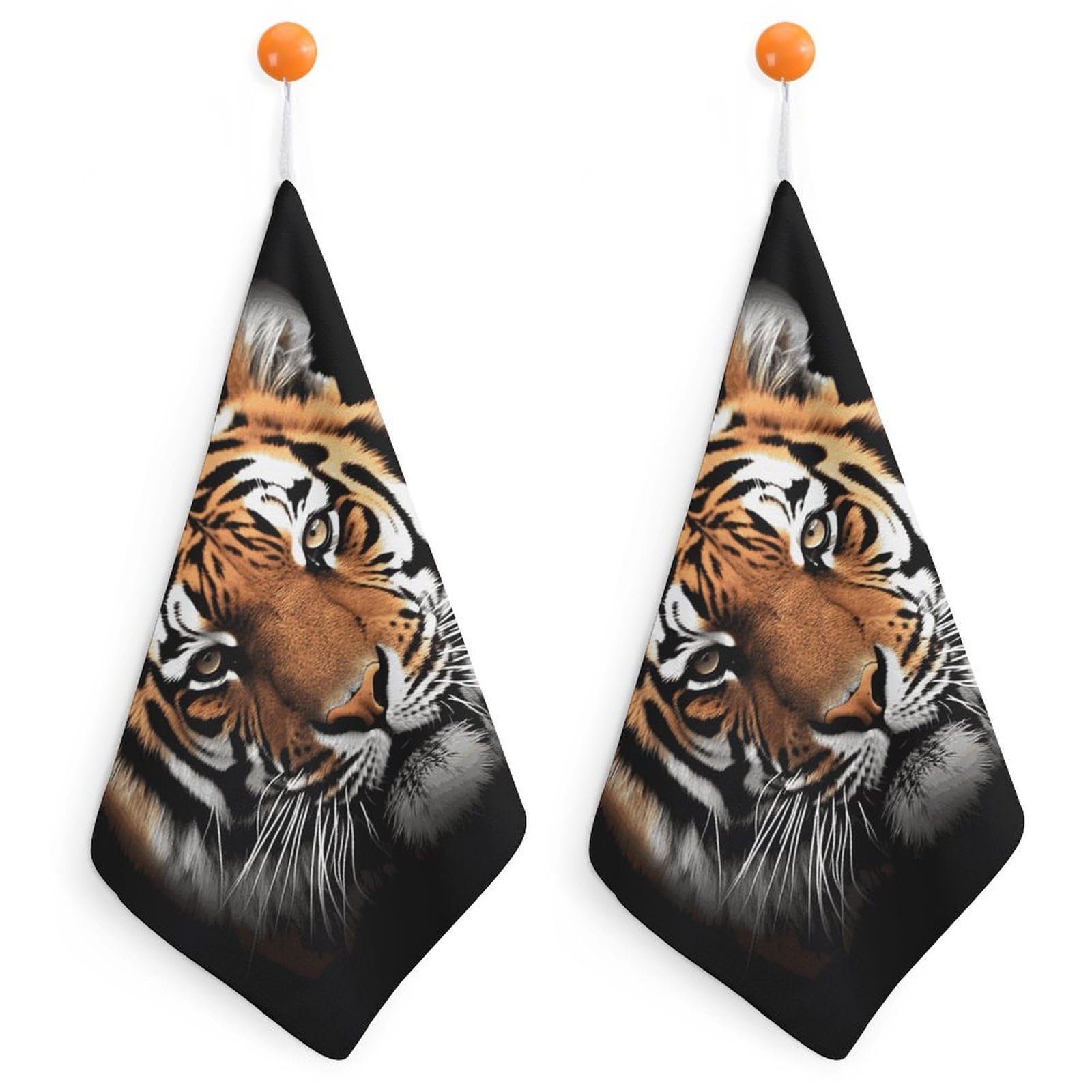 LDGSUPH Tiger Face Hand Towels Fashion Hand Face Towel with Hanging Strap Absorbent Soft Decorative Towel Fade Resistant Cozy Face Cloths for Kitchen Gym Bathroom Towels 2PCS