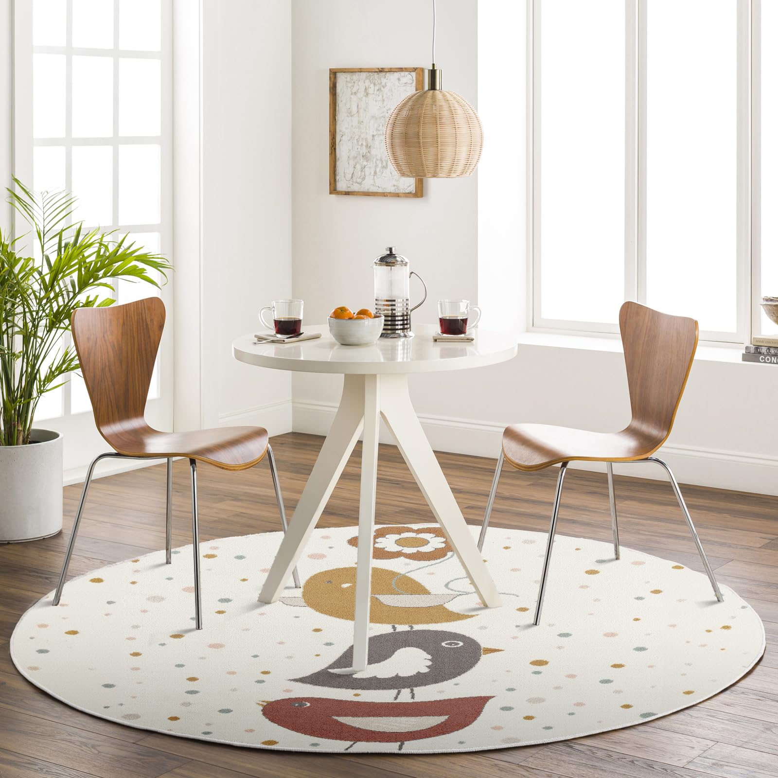 Livabliss Birds Kids Rug - Childrens Rugs for Bedroom 160 cm, Animal Kids Carpet for Girls and Boys Bedroom, Playroom and Nursery Rugs, Baby Rug for Girl or Boy Room, Ivory, Mustard, Pink