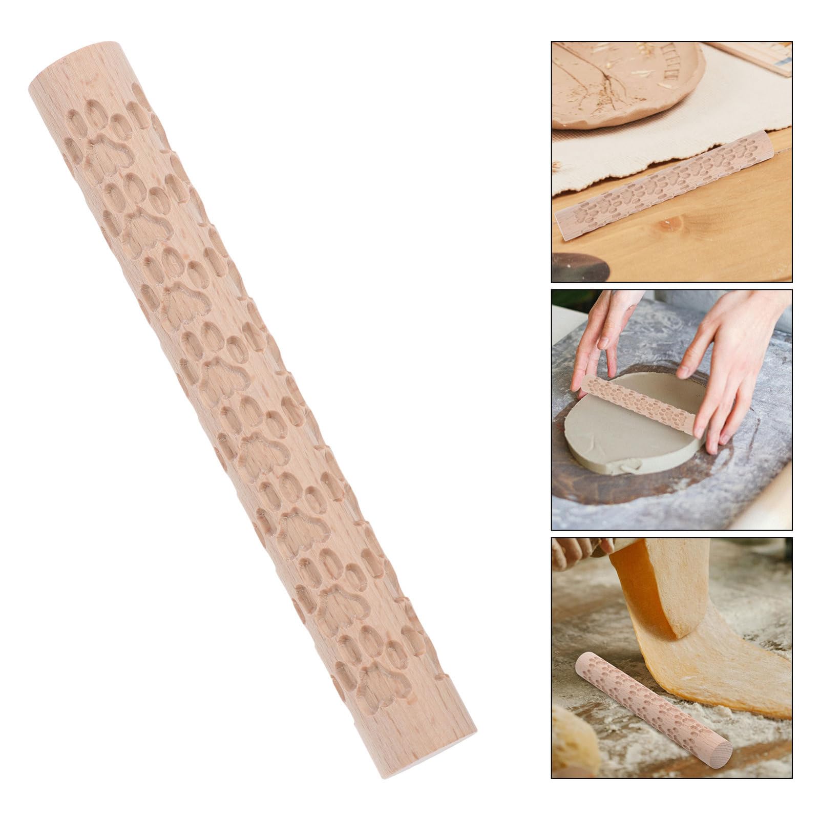 STOBOK Clay Modeling Pattern Rollers Clay Rollers Textured Wooden Hand Rollers Clay Rolling Pin Modeling Cat Paw Pattern Embossed Rollers Kit Hand Roller Pottery Tools - Image 3