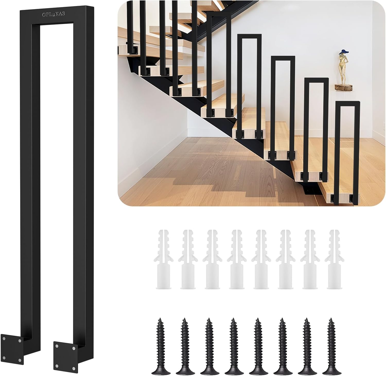 U-Shaped Staircase Handrail Handrails for Outdoor Steps - Anti-Slip Support Railings (95CM, Black, 1)