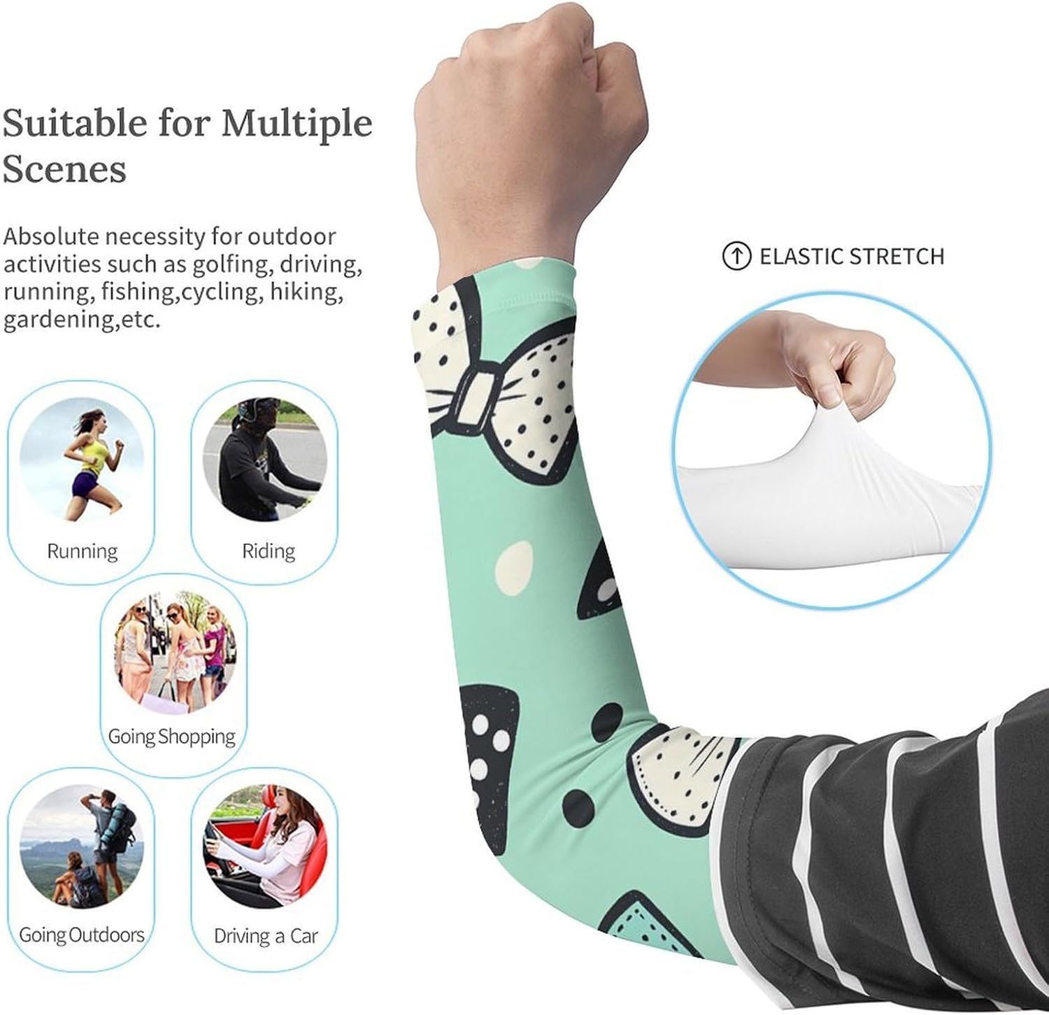 Polka Dot Neckties Mint Green Arm Sleeves Cooling Sun Protection Sports Compression for Golf Basketball