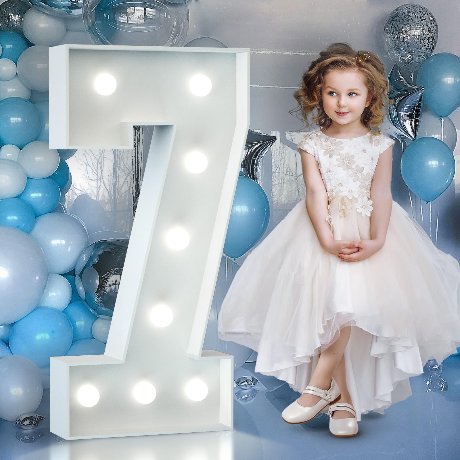4FT Light Up Numbers Birthday Decoration Large Marquee Numbers 1 for 1st 18th 21st Birthday Party Decor Wedding, Big Number Frame Foam Cardboard Mosaic Arch Stand Pre-Cut Numbers — view 49