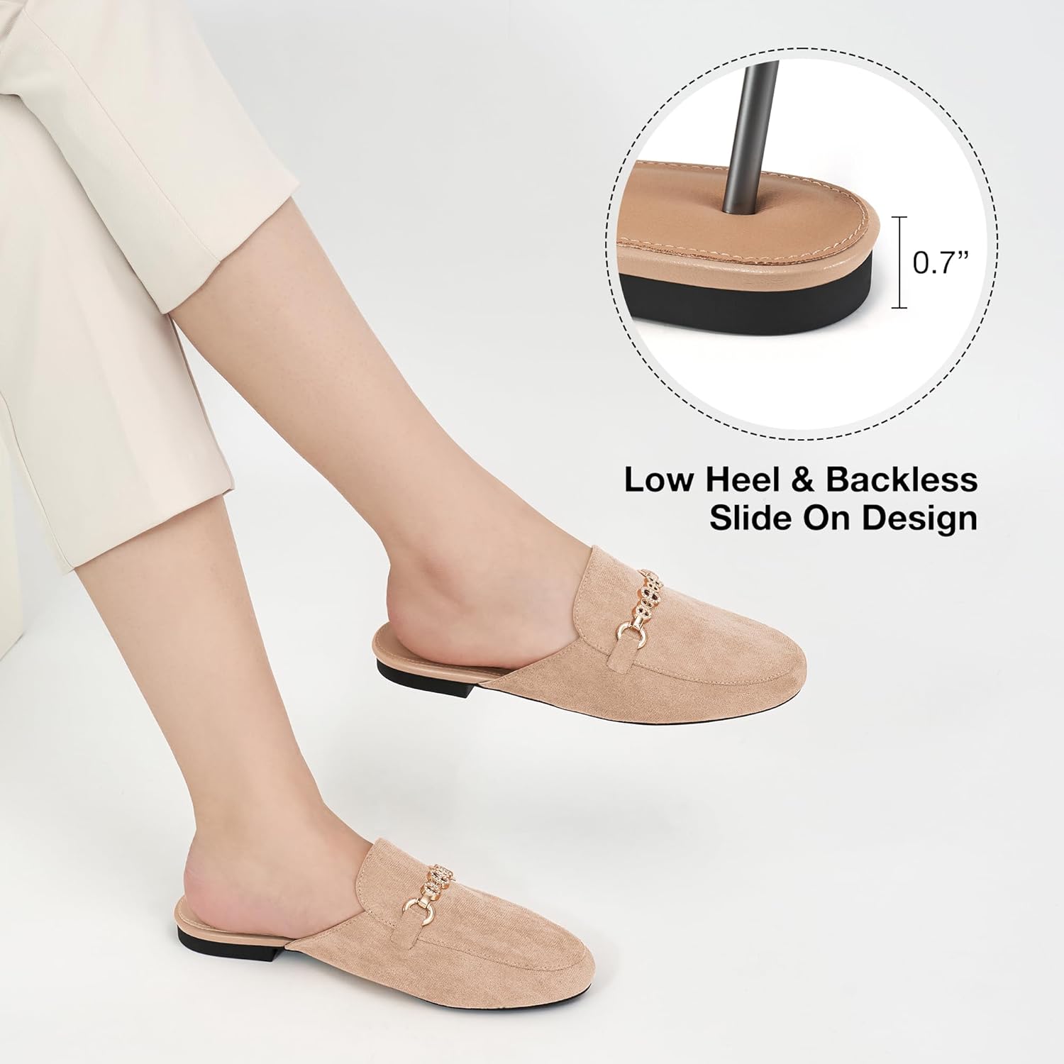 Womens Mules Buckle Flats: Classic Suede Slip On Shoes Dressy Closed Toe Backless Slides Loafers 2026 for Business Work Office Casual - Image 6