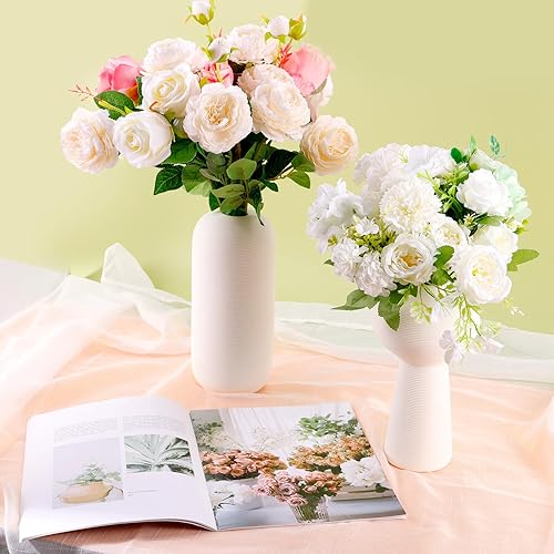 Miniatura 5 de Juego de 3 jarrones para flores, jarrones de cerámica minimalistas para decoración del hogar, jarrón blanco alto para centros de mesa, boda,