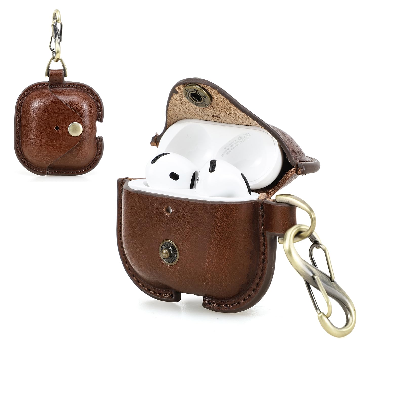 CONTACT'S FAMILY Custodia per AirPods 4 in Pelle, AirPods 4 Case Leather, Cover Airpods 4 Leder (Caffè)