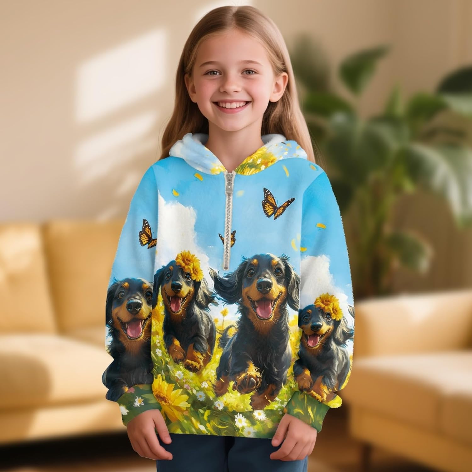 AmzPrint Kids Quarter Zip Fleece Hoodies Little Girls Long Sleeve Pullover Back To School Hoodies For Tween Little Girls