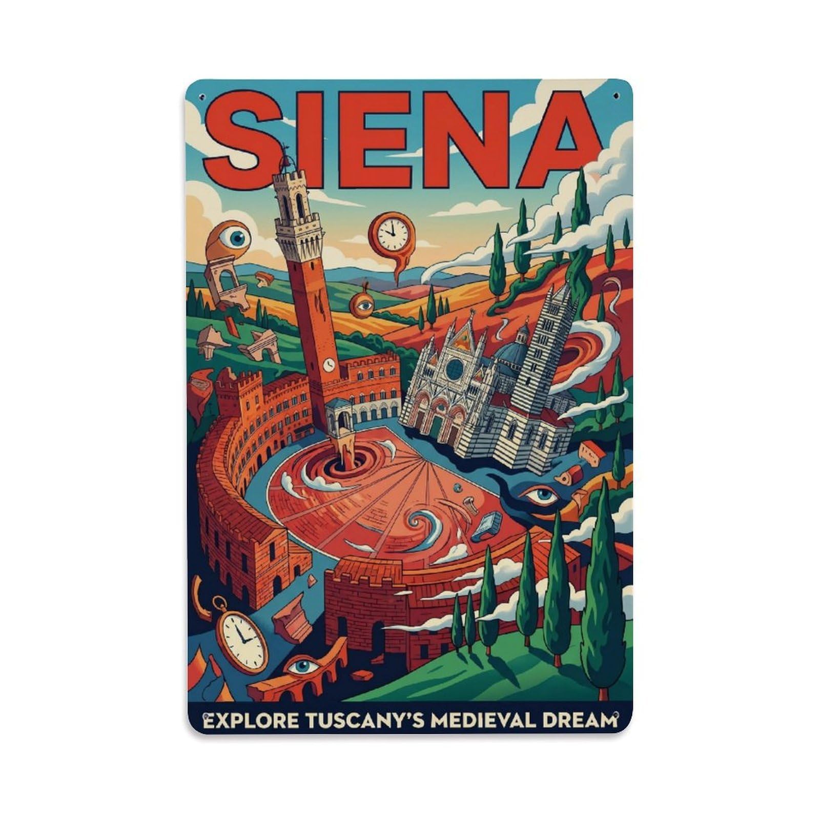Olhnbad Style Cathedral Siena Italy Surreal City Travel Metal Tin Sign