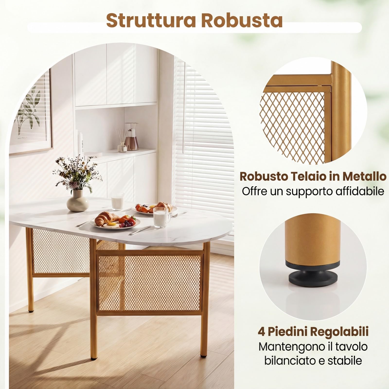 COSTWAY Tavolo da Pranzo Pieghevole per 6-8 Persone, Tavolo Consolle Estensibile Salvaspazio con Ali Ribaltabili con Ganbe in Metallo per Cucina e Soggiorno, 150 x 80 x 76 cm (Bianco)