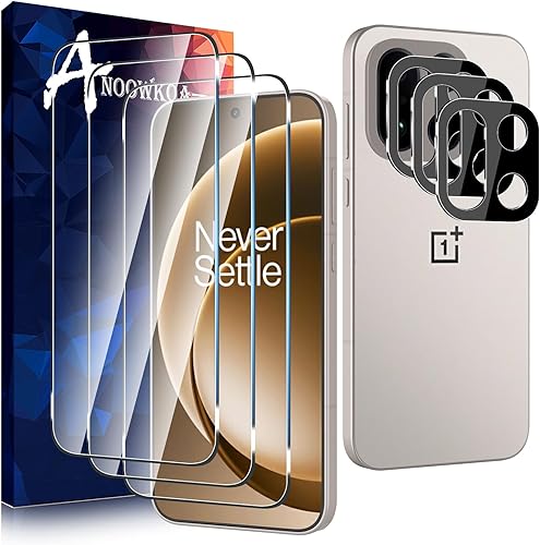 Anoowkoa Paquete de 3 protectores de pantalla para OnePlus 15 de vidrio templado Flim con 3 protectores de lente de cámara. Dureza 9H, sin burbujas,