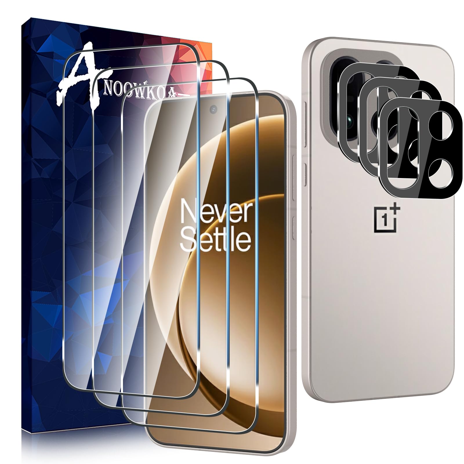 Anoowkoa 3 Pack Glass Screen Protector for OnePlus 15 + 3 Pack One Plus 15 Camera Lens Tempered Glass Protector.9H Hardness.Bubble-free.Support Fingerprint Unlock.Easy Installation