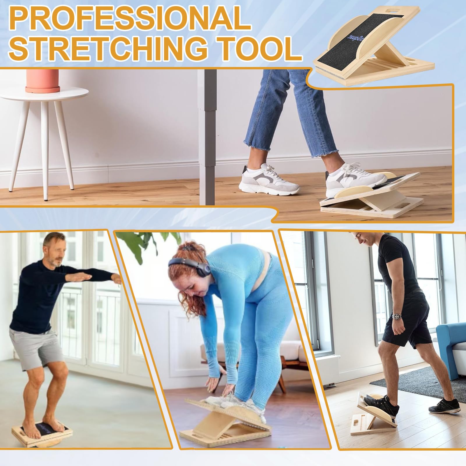 Balance Board Regolabile Legno Vitello Stretching Board Fisioterapia Mobili Balance Training 1,9 cm Spessore Squat Muscolo Stretching