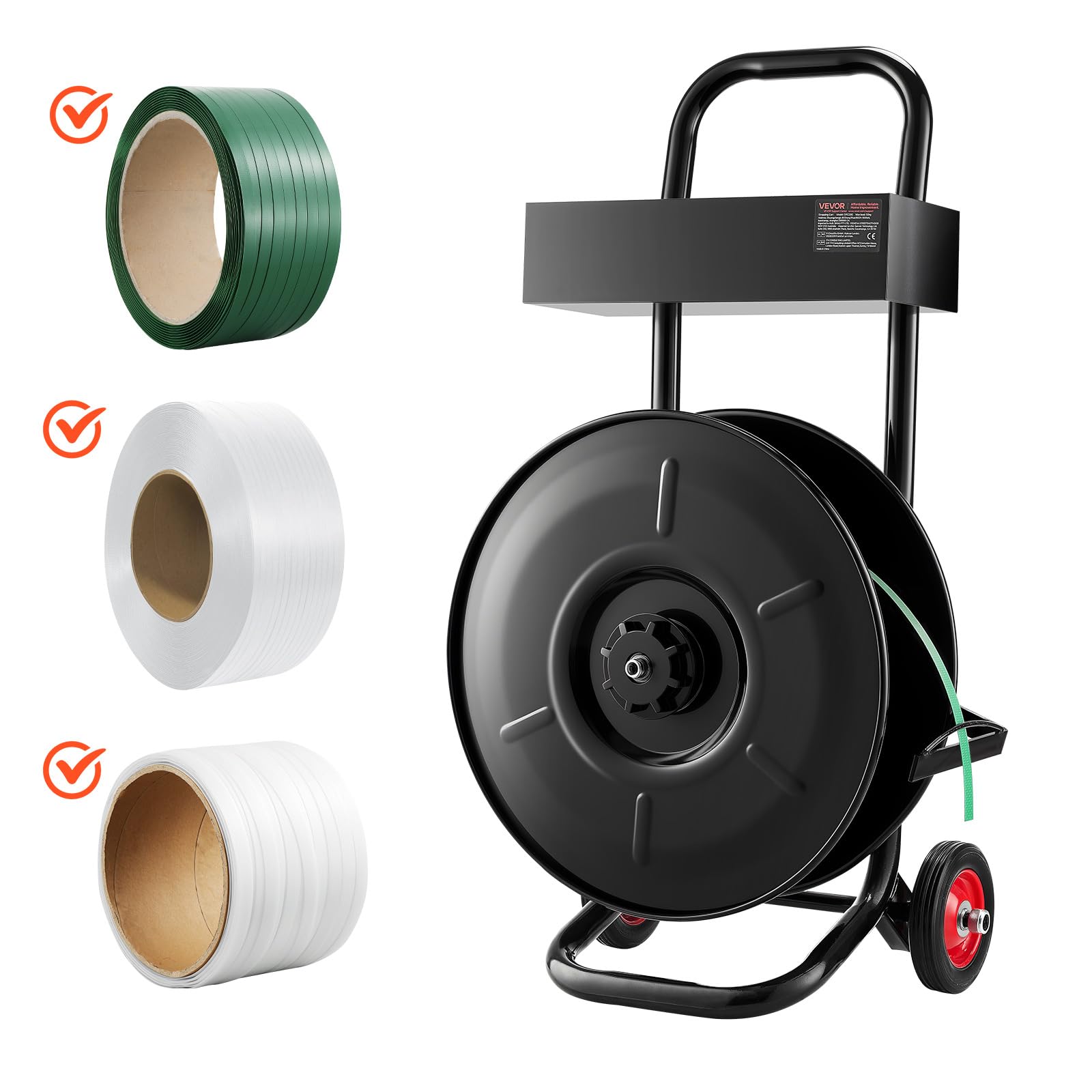 VEVOR Dispensador de Flejes, Adecuado para Rollos de Flejado de PET/PP/Poliéster con Un Tamaño de Núcleo de 203/406 mm, Acero al Carbono Q235, con Sistema de Frenado Mejorado, 410 x 670 x 1000 mm