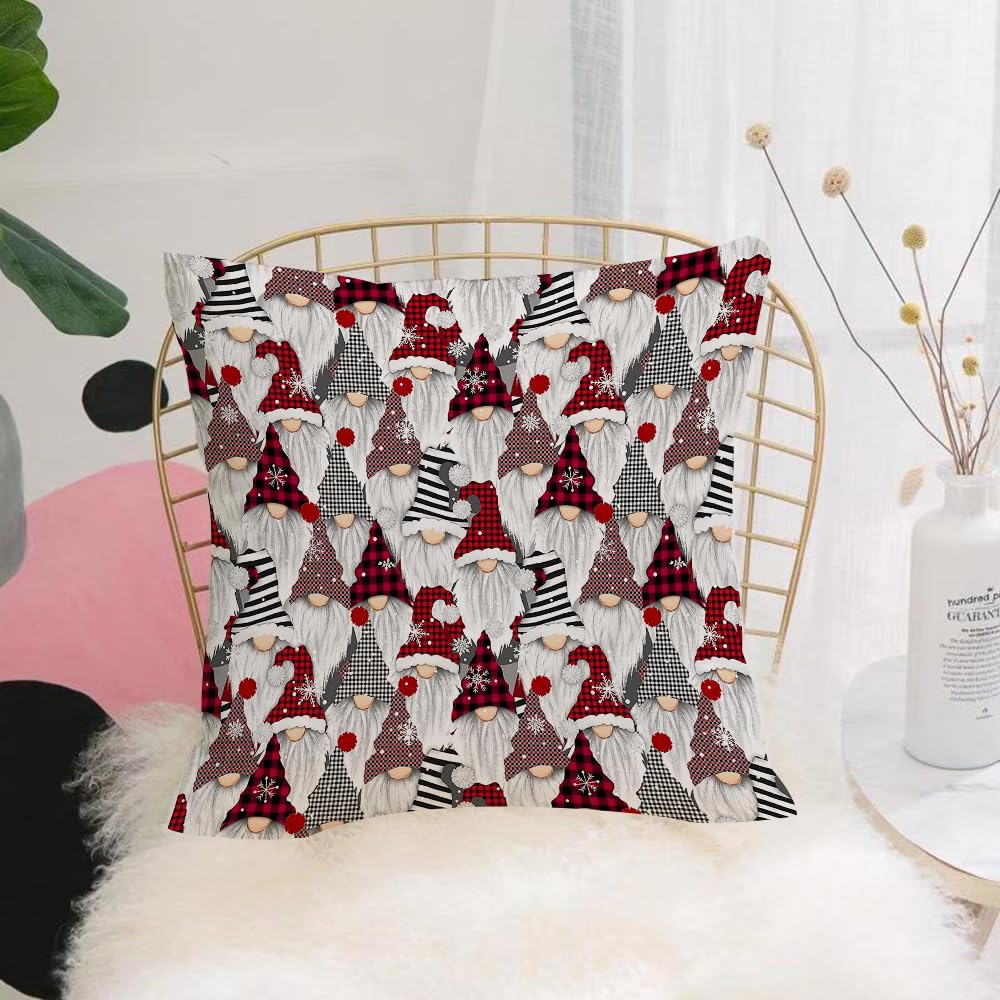 HYMSXW Cushion Cover,Throw Pillow Case Home Decorative for Living Room Bedroom Sofa Chair 20X20 Inch,Christmas background，Black and white red plaid hats and snowflakes dotted on th,Pillowcase 50X50cm