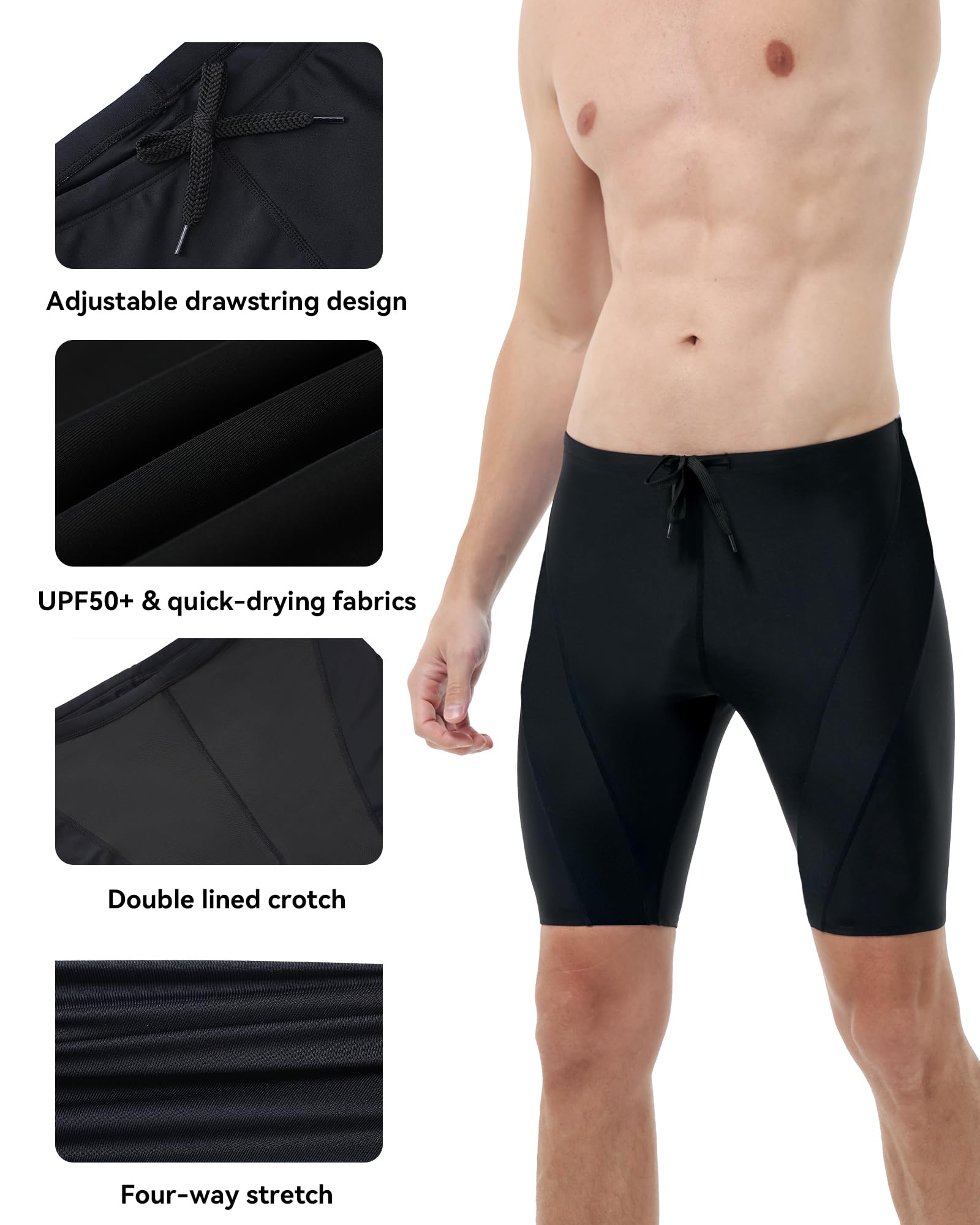 Swim Jammers For Men UPF 50+ Solid Swimming Swimsuit