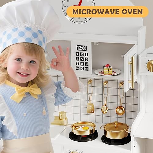 Miniatura 5 de JOYDIAS - Juego de cocina para niños, juego de cocina de madera con sonido y luz, horno, lavadora, estación de café de juguete y accesorios de