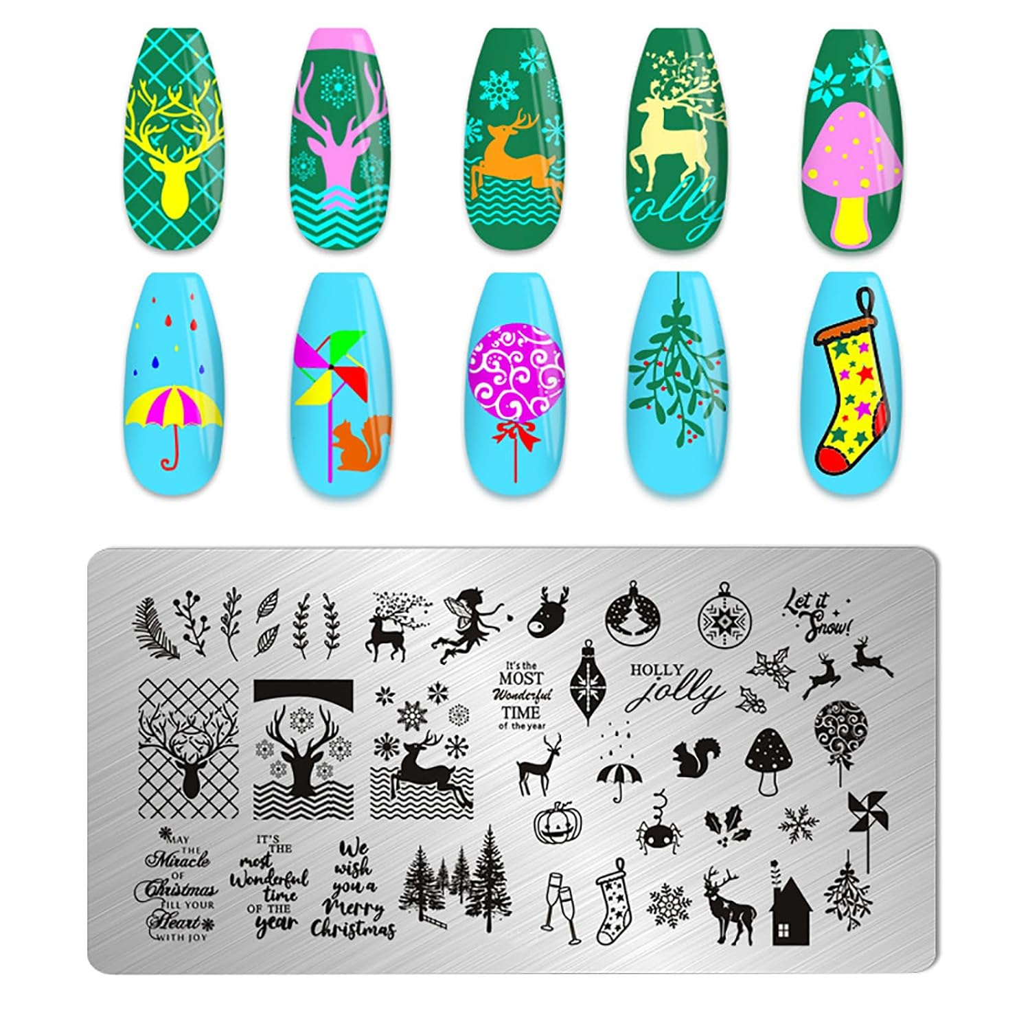 JCAKES 5pcs Christmas Nail Stamp Set - Nail Art Stamping Plates, Stamper & Scraper