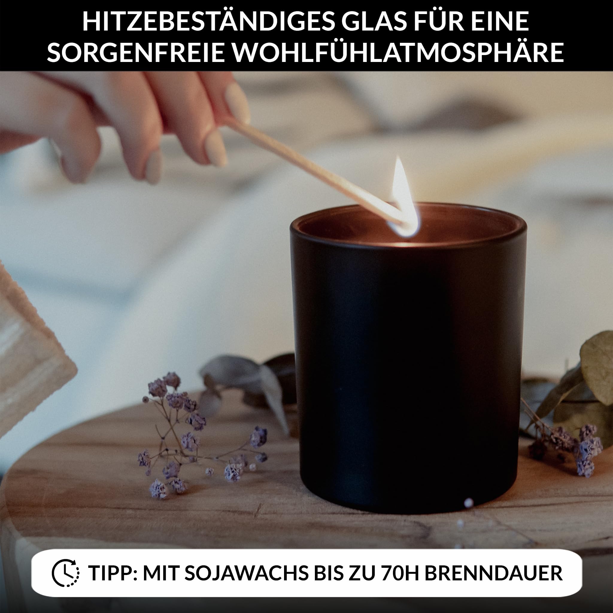 22Feels 20x (295ml) EU-REACH-GEPRÜFT Premium Kerzengläser Matt-Schwarz Hitzebeständig Luftdicht mit Bambus-Deckel, DIY Kerzen Selber Machen Gießen Zubehör, Geschenkidee, Gewürz Glas, Wiederverwendbar