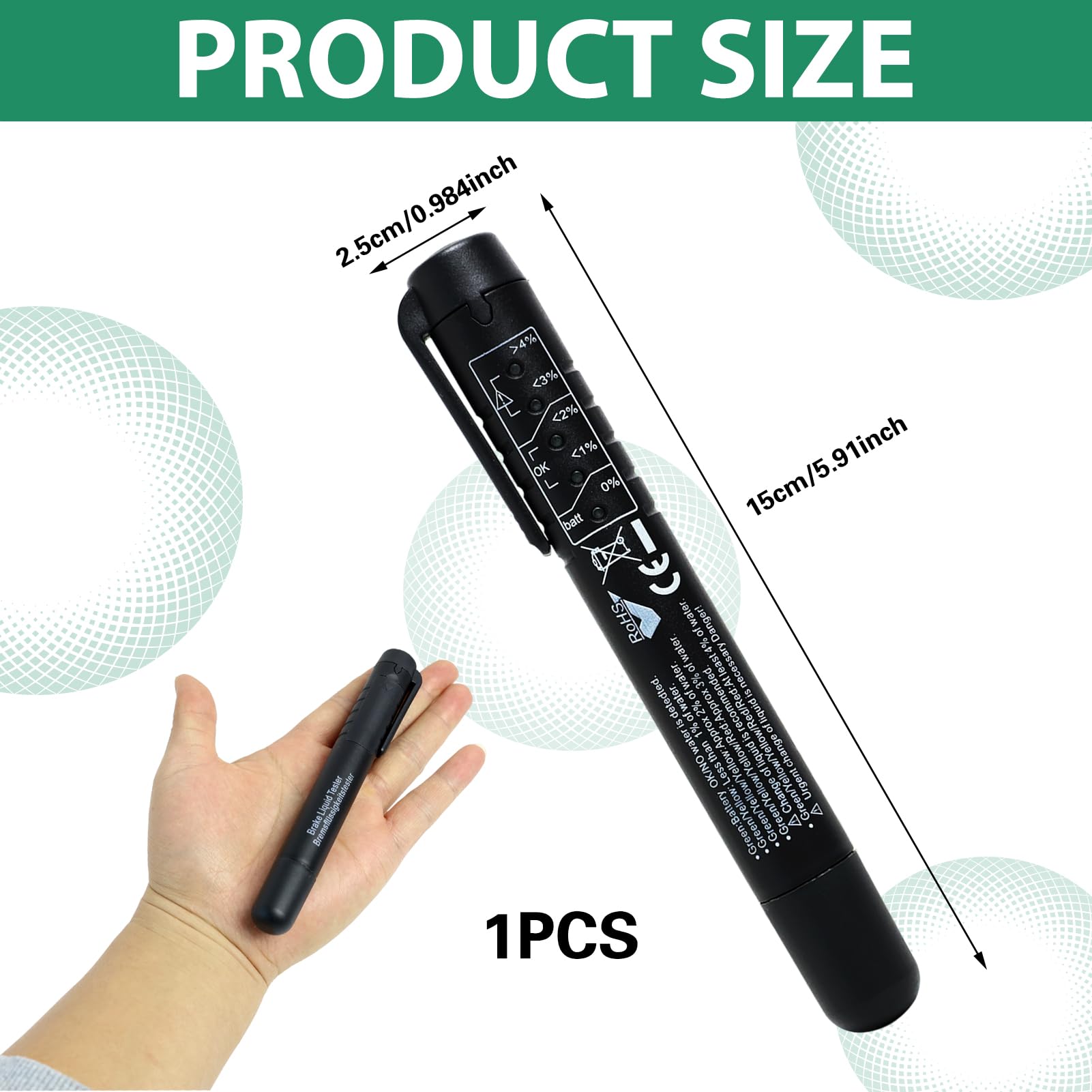 Penna del Tester del Liquido dei Freni 5 LED Mini, Compatibile con DOT 3/4/5, Strumento di Diagnostica per la Manutenzione dell'Auto, Penna Tester Portatile