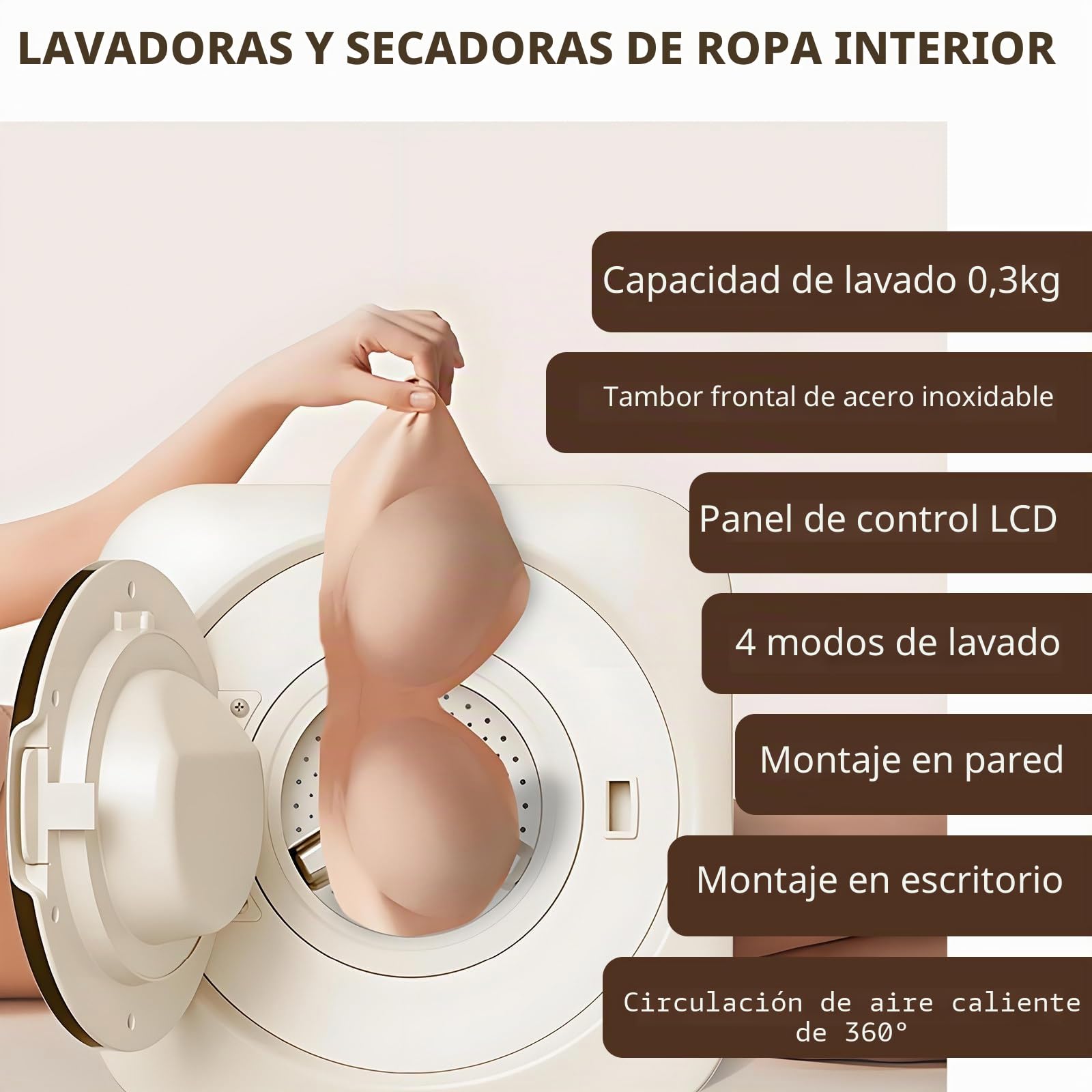 Mini lavadora y secadora portátil 2 en 1, lavadora de pared totalmente automática de 3,5 L con tambor frontal, ideal para ropa pequeña, ropa interior y calcetines WallMount