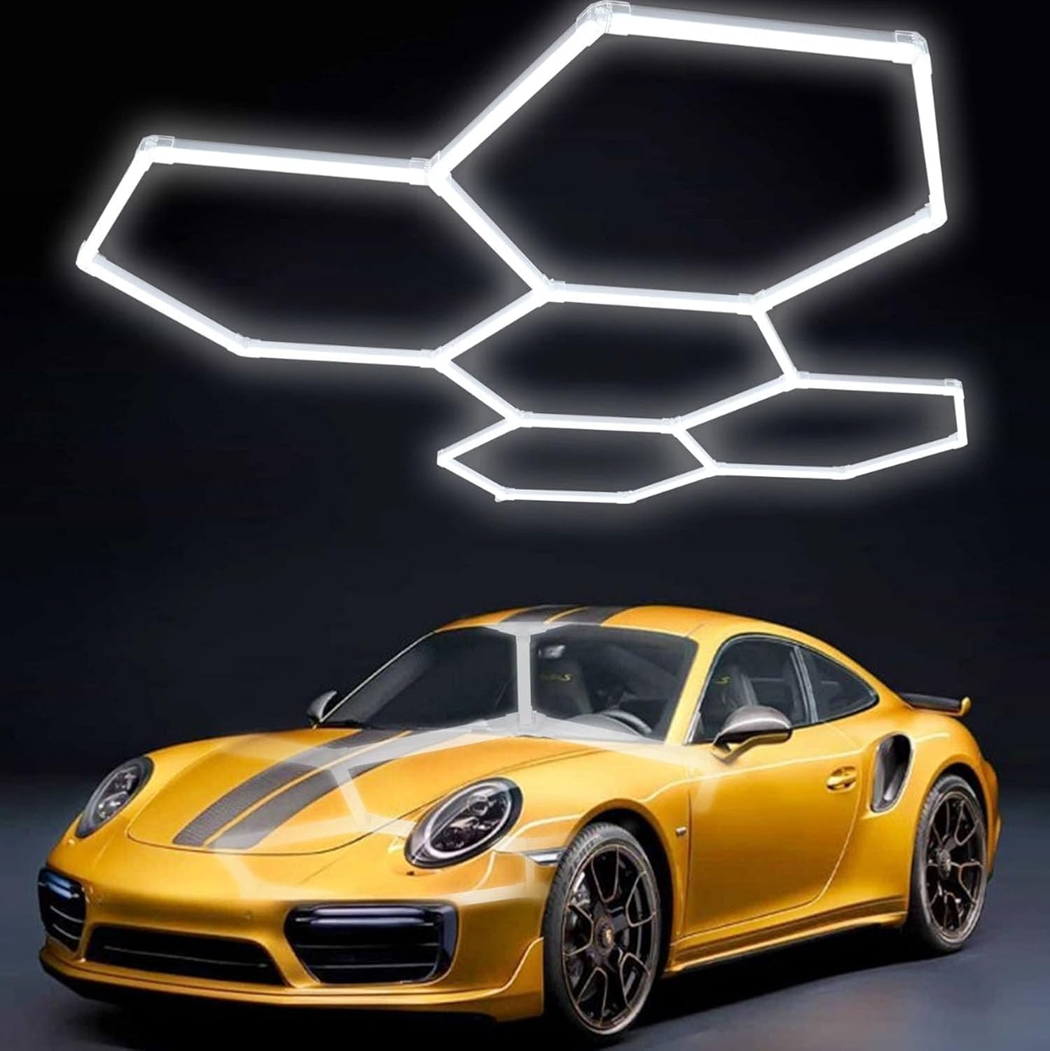 5-Hexagon LED Garage Light, 600W 60,800LM Honeycomb Ceiling Light with T5 Tube Rectangle, 6500K Ultra Bright Hexagon Light for Garage, Auto Detailing, Workshop (25PCS Panels)