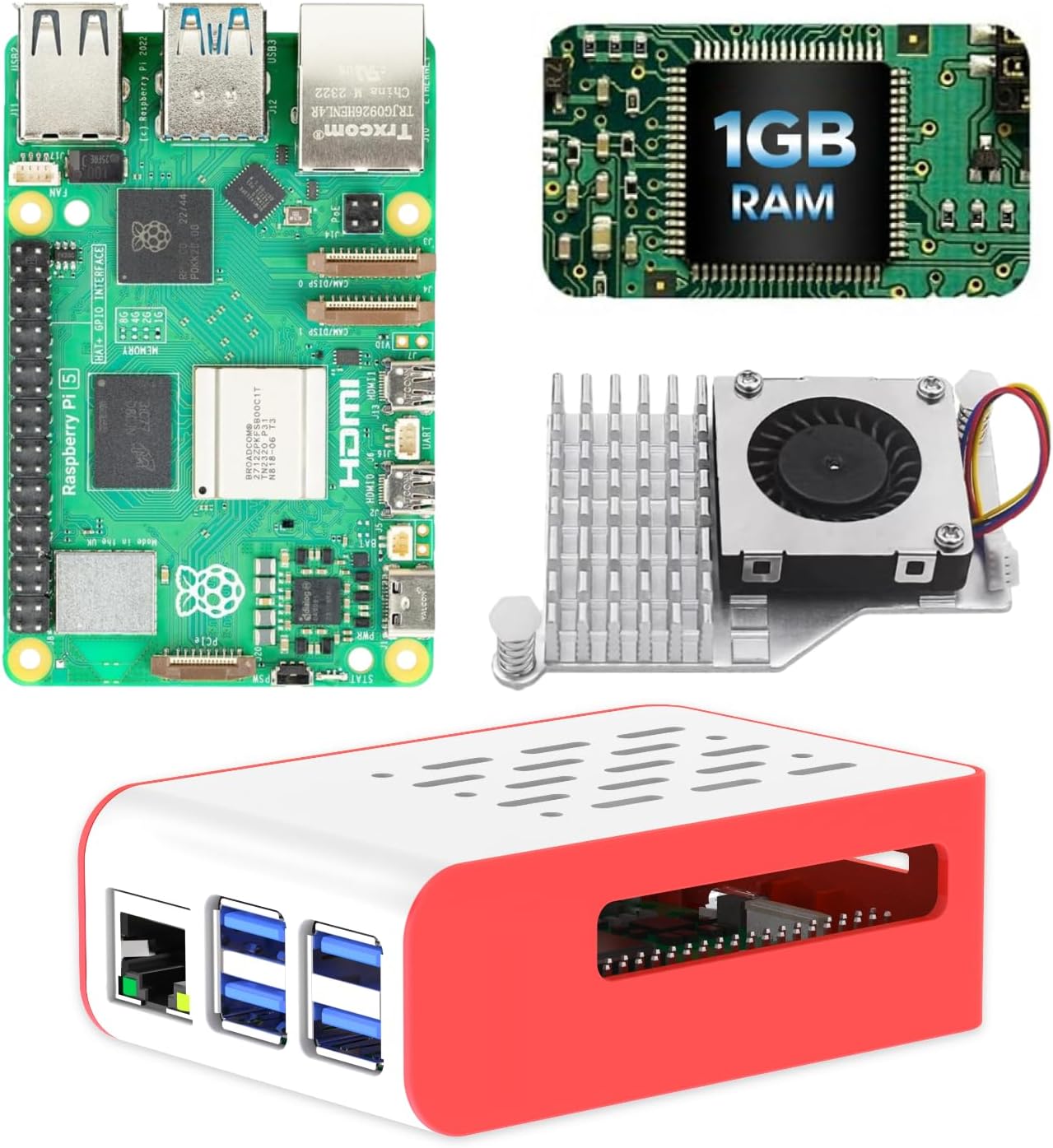 iRasptek Basic kit for Raspberry Pi 5 RAM 1GB with Pi5 Case and Active Cooler