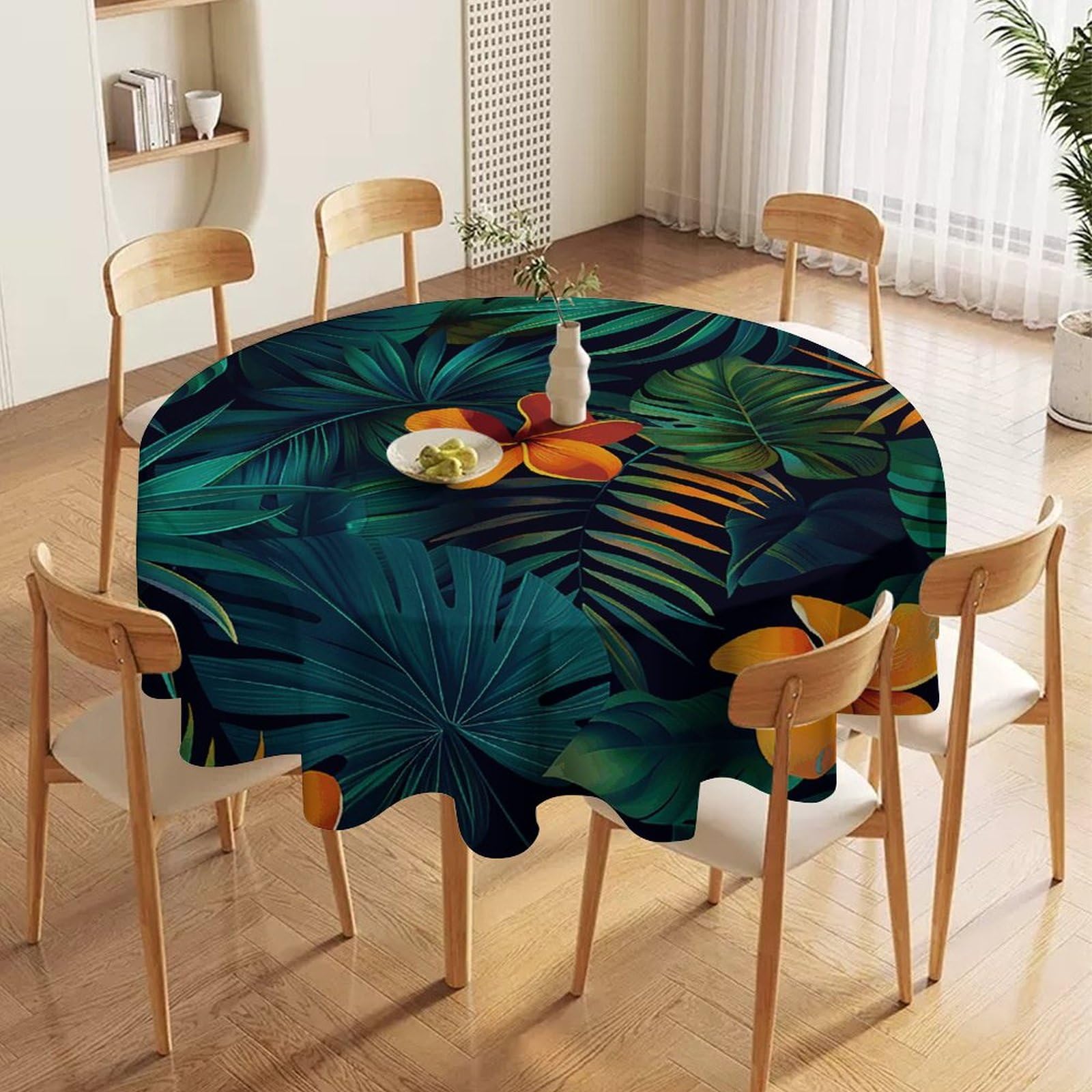 Nappe ronde tropicale anti-tache imperméable pour protéger la table de cuisine