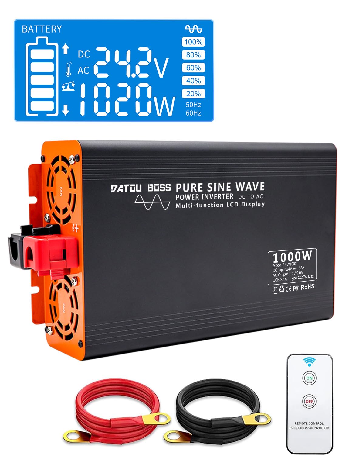 Amazon.co.jp: DATOUBOSS インバーター 正弦波 1000w最大 2000w（瞬間 