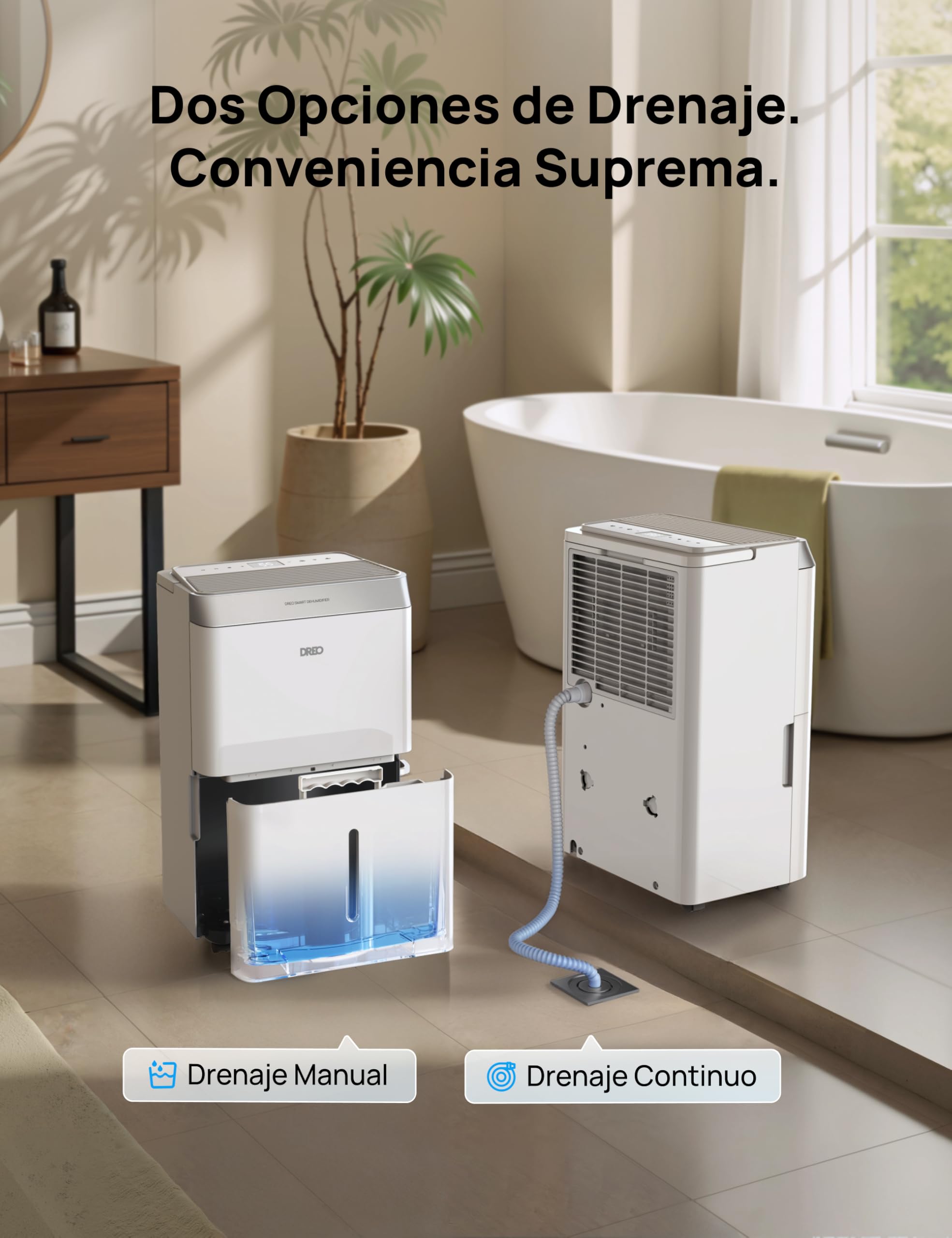 DREO Deshumidificador Inteligente 20 L/24 h, para estancias de hasta 37 m² – eficiente y silencioso – App & Alexa, 3 modos, temporizador, humedad ajustable, tubo de desagüe, dormitorio & baño