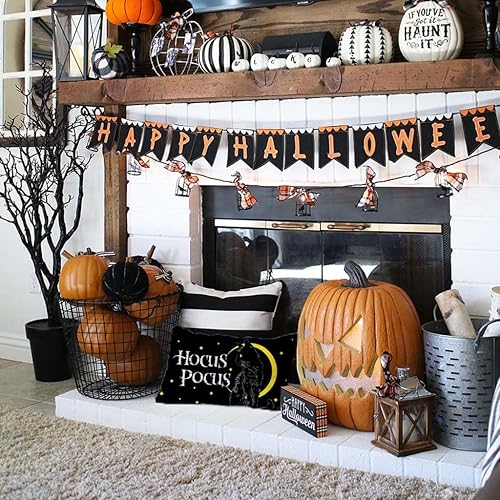Miniatura 7 de Fundas de almohada de Halloween de gato negro Hocus Pocus, 18 x 18 pulgadas, luna de Halloween, funda de almohada decorativa para otoño, decoración