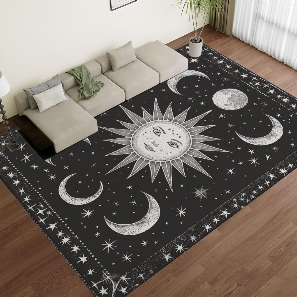 Tapis antidérapant mandala lune soleil tapis de salon facile à nettoyer