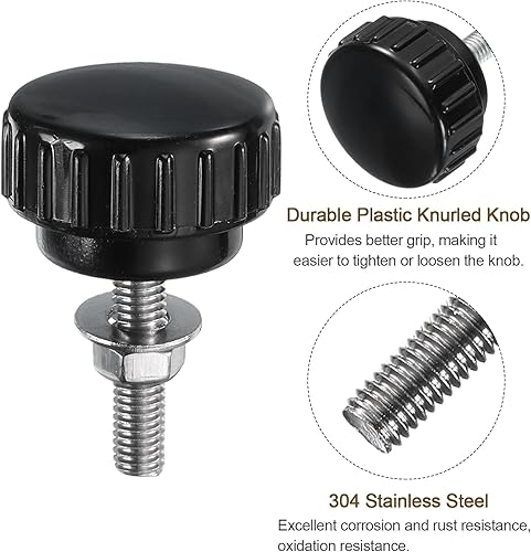 Miniatura 380 de uxcell Juego de 4 perillas moleteadas, tornillos de pulgar con tuercas y arandelas, rosca macho métrica M6 x 1.378 in, cabeza de plástico de 0.984