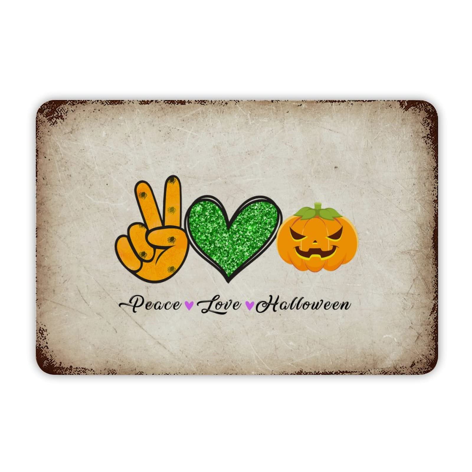 ENEDNATE Farmhouse Man Cave Metal Sign Peace Love Halloween Pumpkin Gnome Witch Hat Ghost Retro Aluminum Tin Metal Signs for Indoor & Outdoor Yard Office Kitchen Living Room Door Home Décor 8x12 Inch