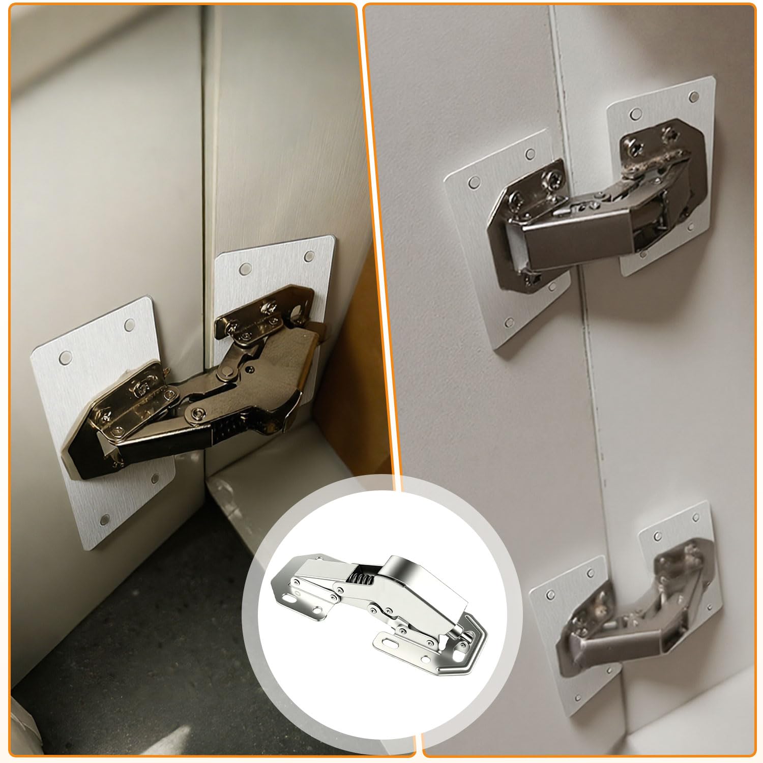 Cerniere Ante Cucina senza Foro, Cerniere Mobili, Set 4 Pezzi con 8 Piastra Riparazione Cerniera Antes, Cernieres Ammortizzate per Ante Cucina Chiusura Silenziosa Adatto Restauro Delle Antes Mobili