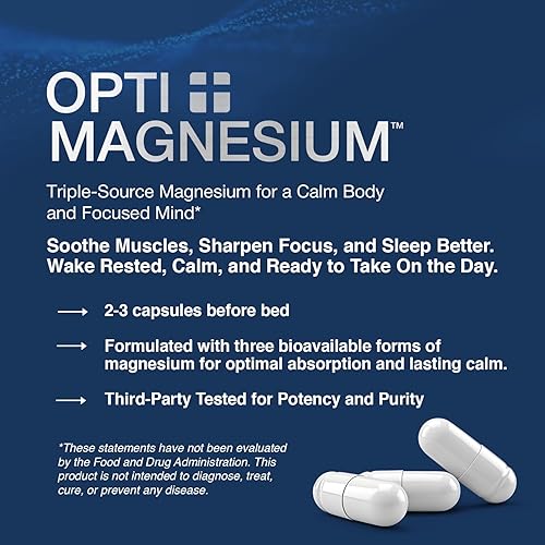 Miniatura 2 de Opti + Suplemento de magnesio Apoyo cerebral para la memoria y la concentración* Suplementos de magnesio calmantes 90 cápsulas30 porciones