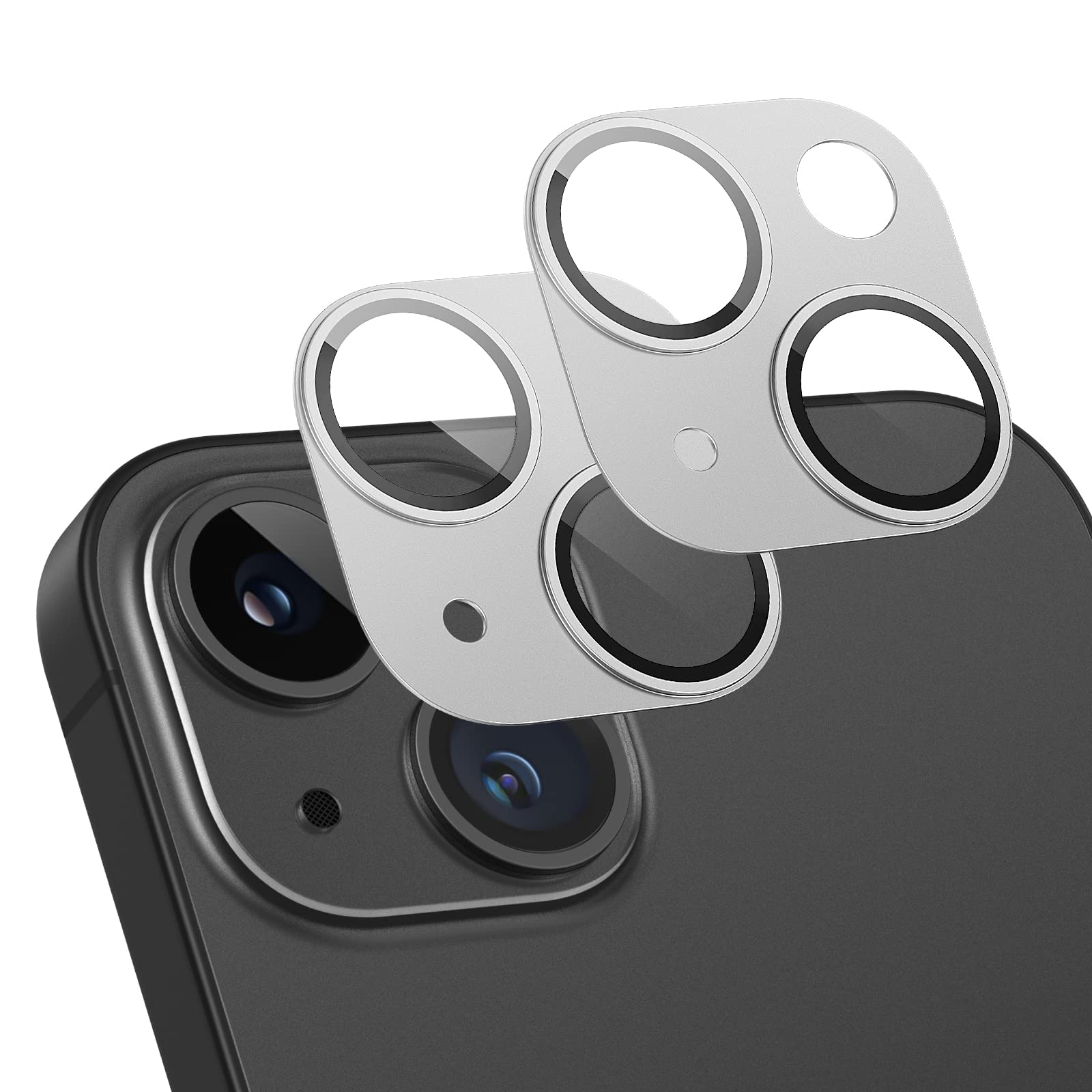 Uniwit [2 Pack] Camera Lens Protector designed for iPhone 13/13 Mini,Aviation Aluminum Alloy Material,9H Tempered Glass,Case Friendly,HD Clarity,Full Cover-Silver