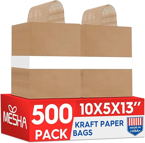 Miniatura 70 de MESHA Bolsas de papel grandes de 10 x 5 x 13 pulgadas, bolsas de papel kraft para compras con asas, paquete de 50 bolsas de regalo grandes, bolsas