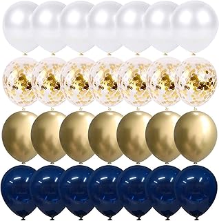 Navy Blue and Gold Confetti Balloons, 50 pcs 12 inch Pearl White and Gol...