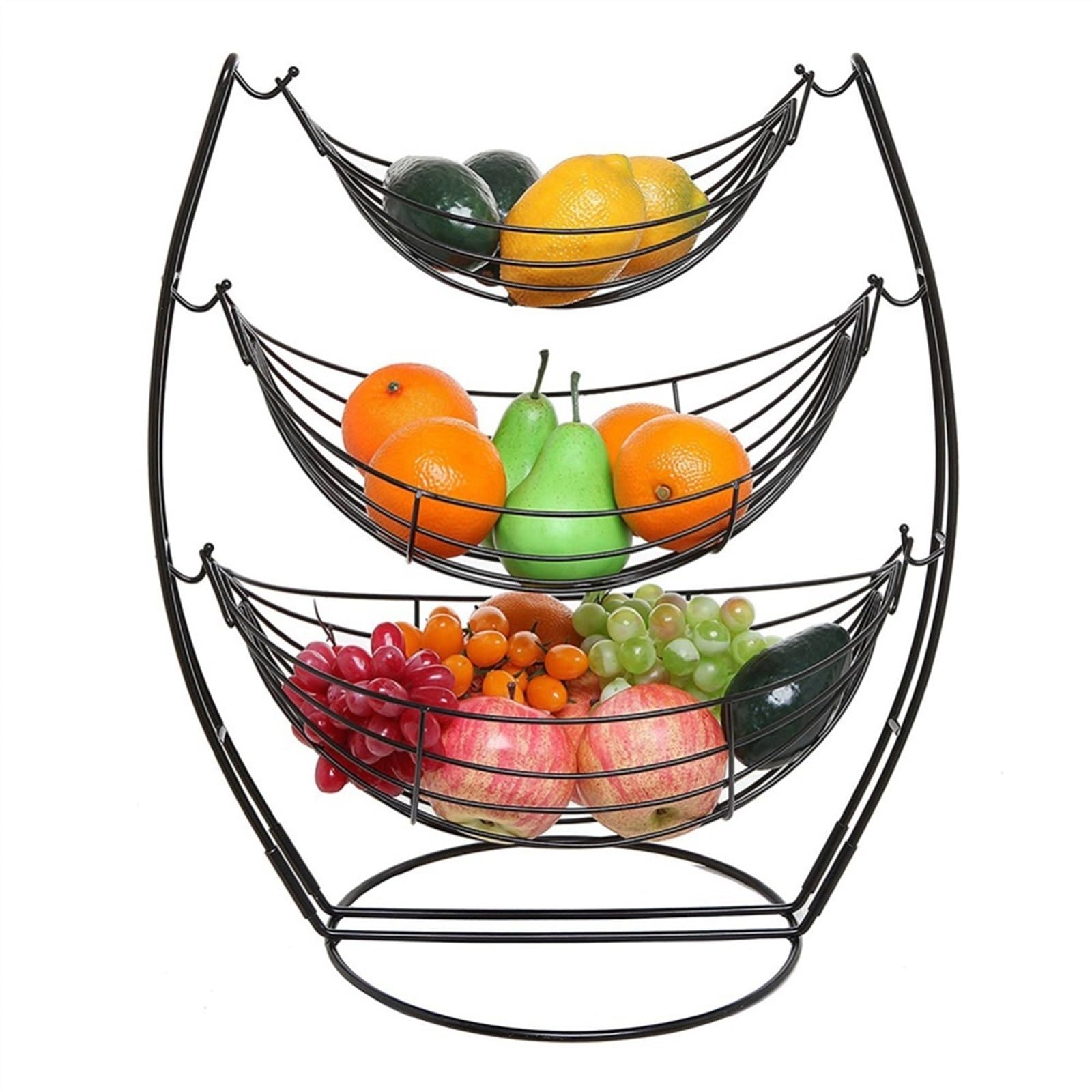 Fzl02068lm One Color Fruit Bowl 3 Tier Fruit Basket Bowl For Kitchen Counter - Black Triple Hammock Fruit/Vegetables/Produce Metal Rack Display Stand Versatile