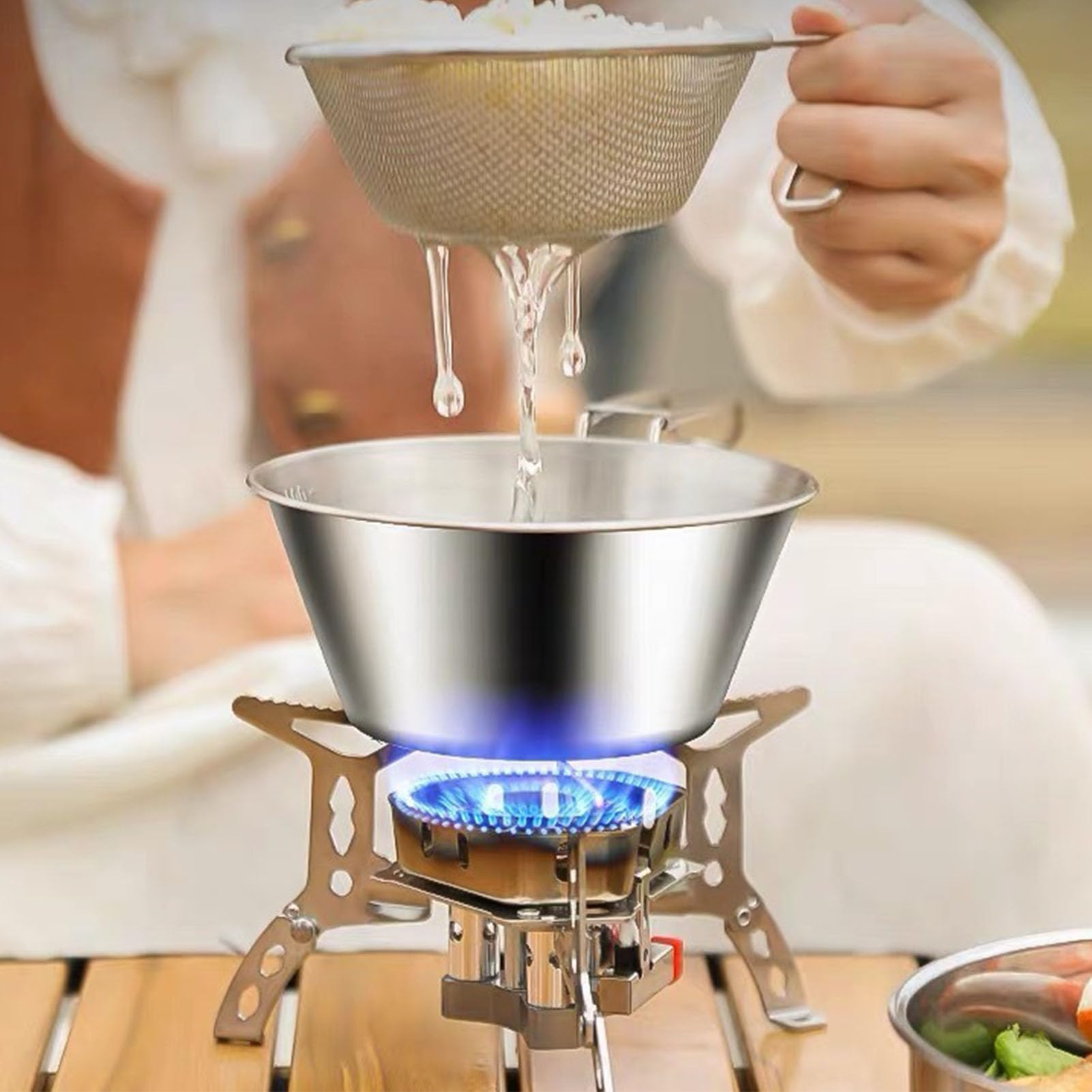 Gsycle Stainless Steel Camping Cup, Folding Handle Cup Snow Peak Mug Outdoor Folding Bowl Drinking Cup Backpacking Bowl for Outdoor Camping Picnic (300ml)