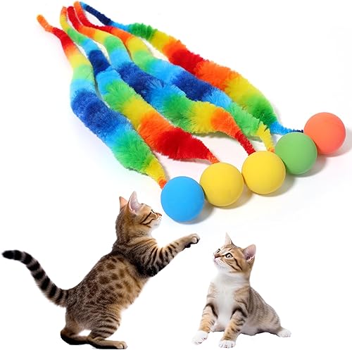 6 bolas peludas para gatos, bola animosa, coloridas, peludas, para gatos, juguete de gusanos peludos, pompón, juguetes para gatos (los colores de