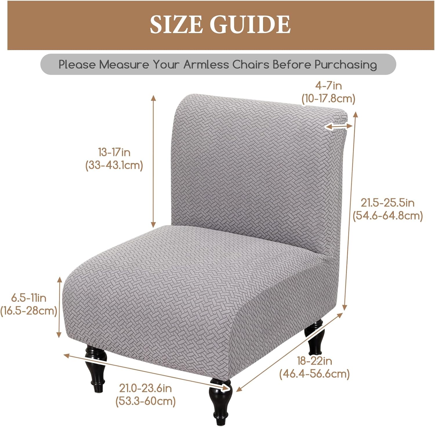 FUANGUI Armless Accent Chair Cover Slipcover, Stretch Spandex Chair Covers for Living Room Removable Washable for Armless Chair Furniture Protector