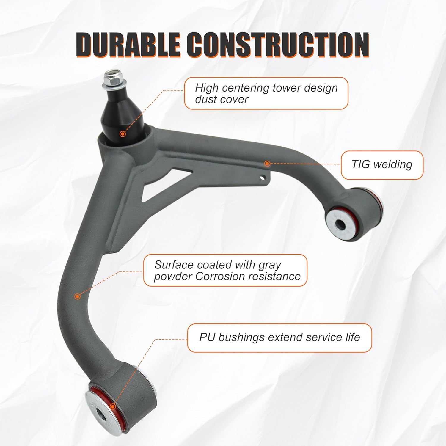 Front Upper Control Arms for 2001-2010 Chevy Silverado GMC Sierra 2500HD/3500HD 4WD, 2-4" Lift Suspension Control Arm - PU Bushing, Replacement OEM Factory Suspension Arms, Wrinkle Gray