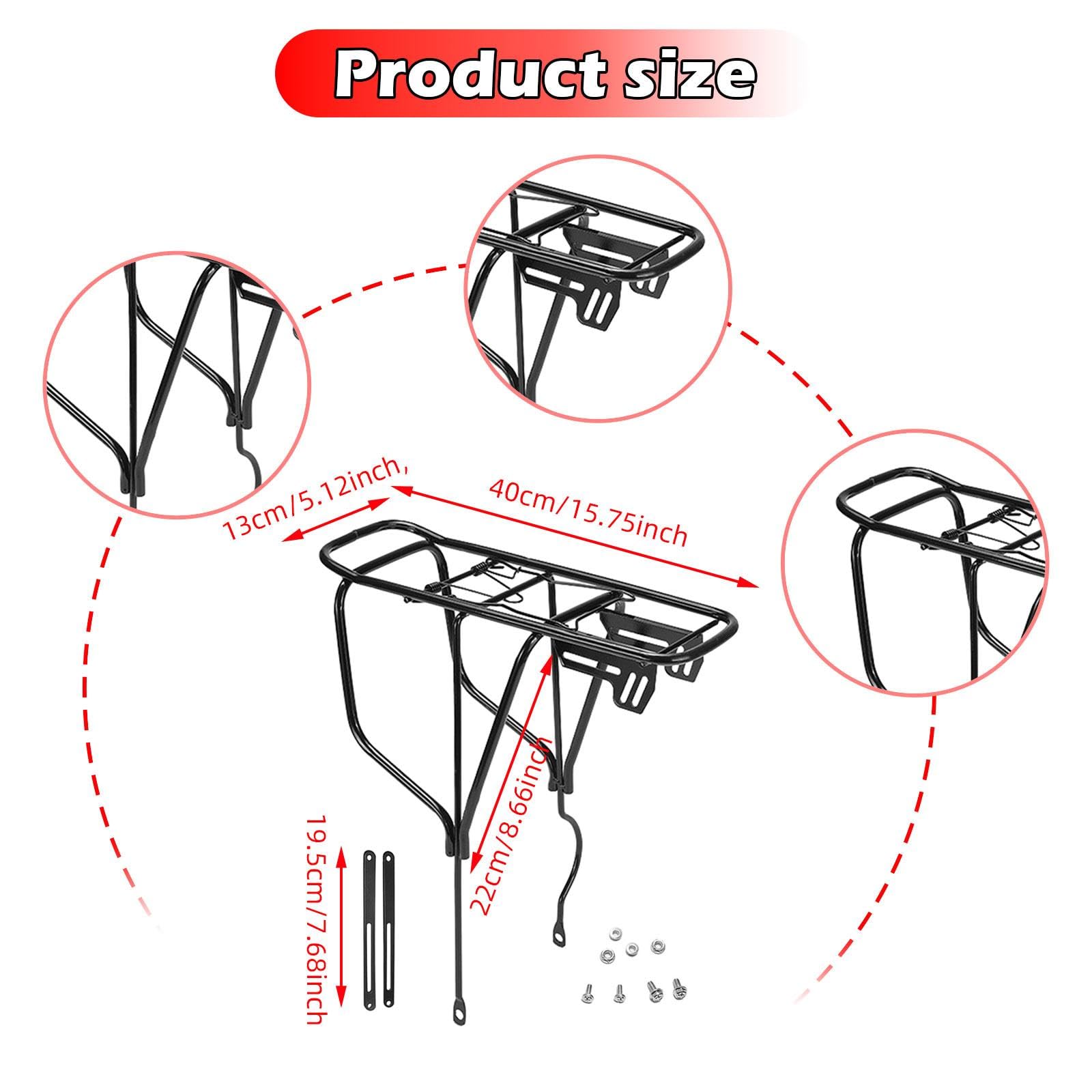 YIJU Bicycle Rear Support Rack for Luggage, Carrier Frame for Road and Mountain Bikes