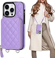 Vista 11 de Bocasal Funda tipo cartera cruzada para iPhone 14 Pro, funda de piel sintética con cremallera y bloqueo RFID, cartera tipo bolso con tapa, soporte