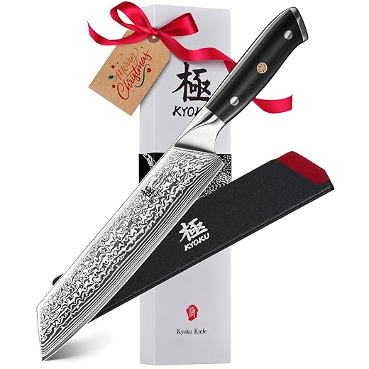 KYOKU Kiritsuke Chef Knife 8.5" - Shogun Series - Japanese VG10 Steel Core Forged Damascus Blade - with Sheath & Case