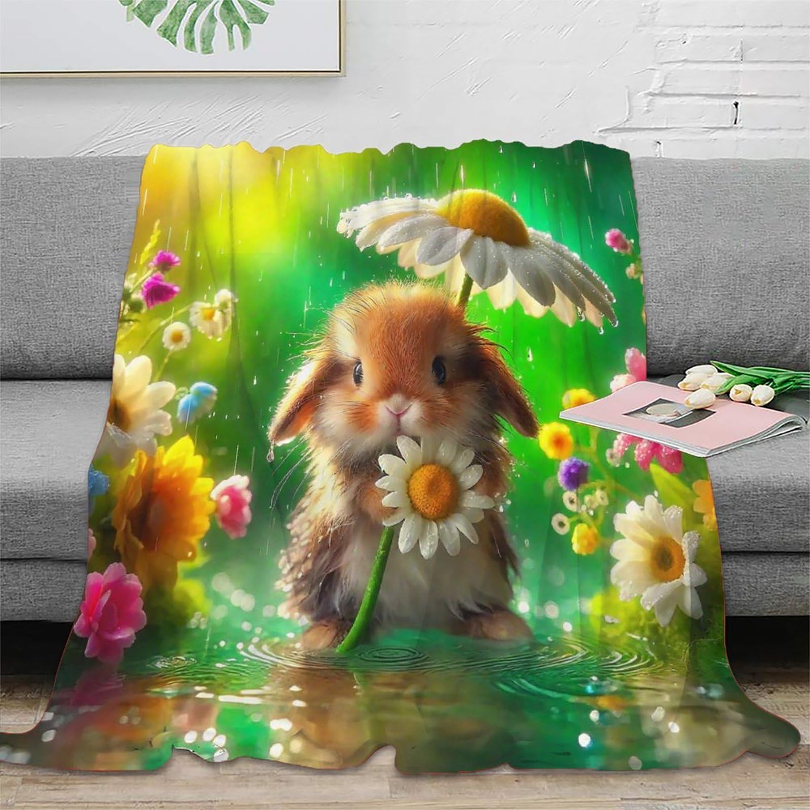 Couverture lapin 3D lit canapé camping voyage plaid chaud 150x200cm