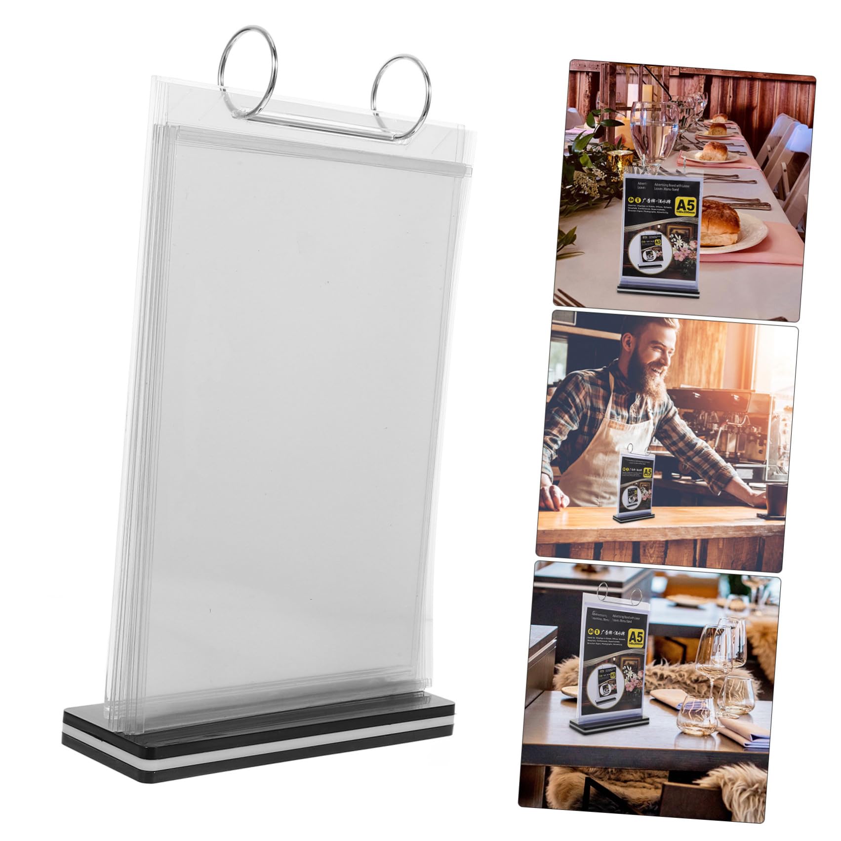Gatuida Soporte de Menú Acrílico Transparente A5 (145x205 Mm) 2 Piezas para Mesa, Expositor de Carteles de Restaurante y Oficina, Porta Tarjetas Vertical Multifuncional para