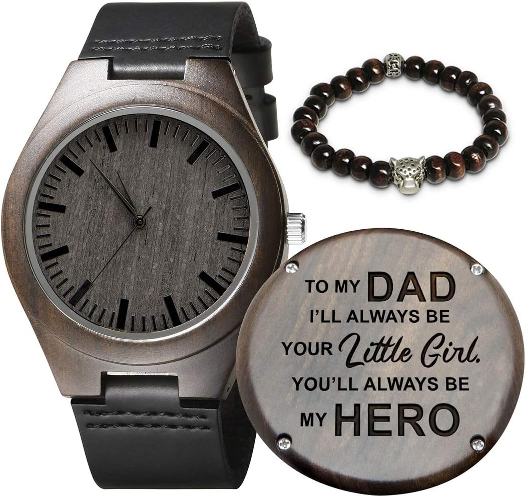Kenon Personalized Father’s Day Wooden Watches Gift for Dad Husband Man- Customized Handmade Wood Watch with Stainless Steel Strap – Graduation Valentines Christmas Birthday Gift for Men